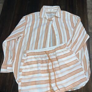Easel Women's Short S & Top  Set  M Orange Striped